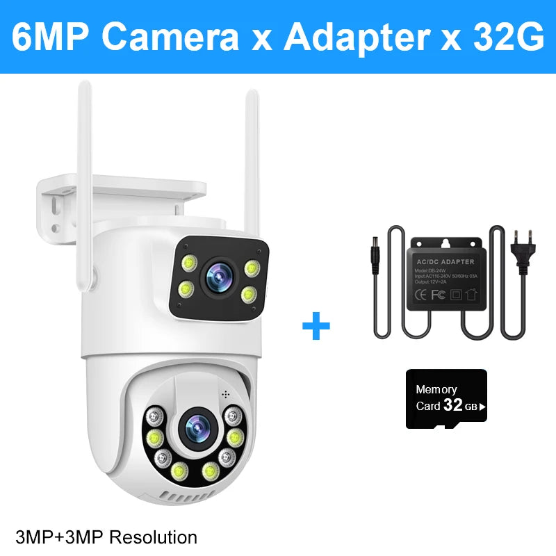 Smar 6MP PTZ WiFi IP Camera Dual Lens With Dual Screen Two-way Audio Auto Tracking Security Outdoor CCTV
