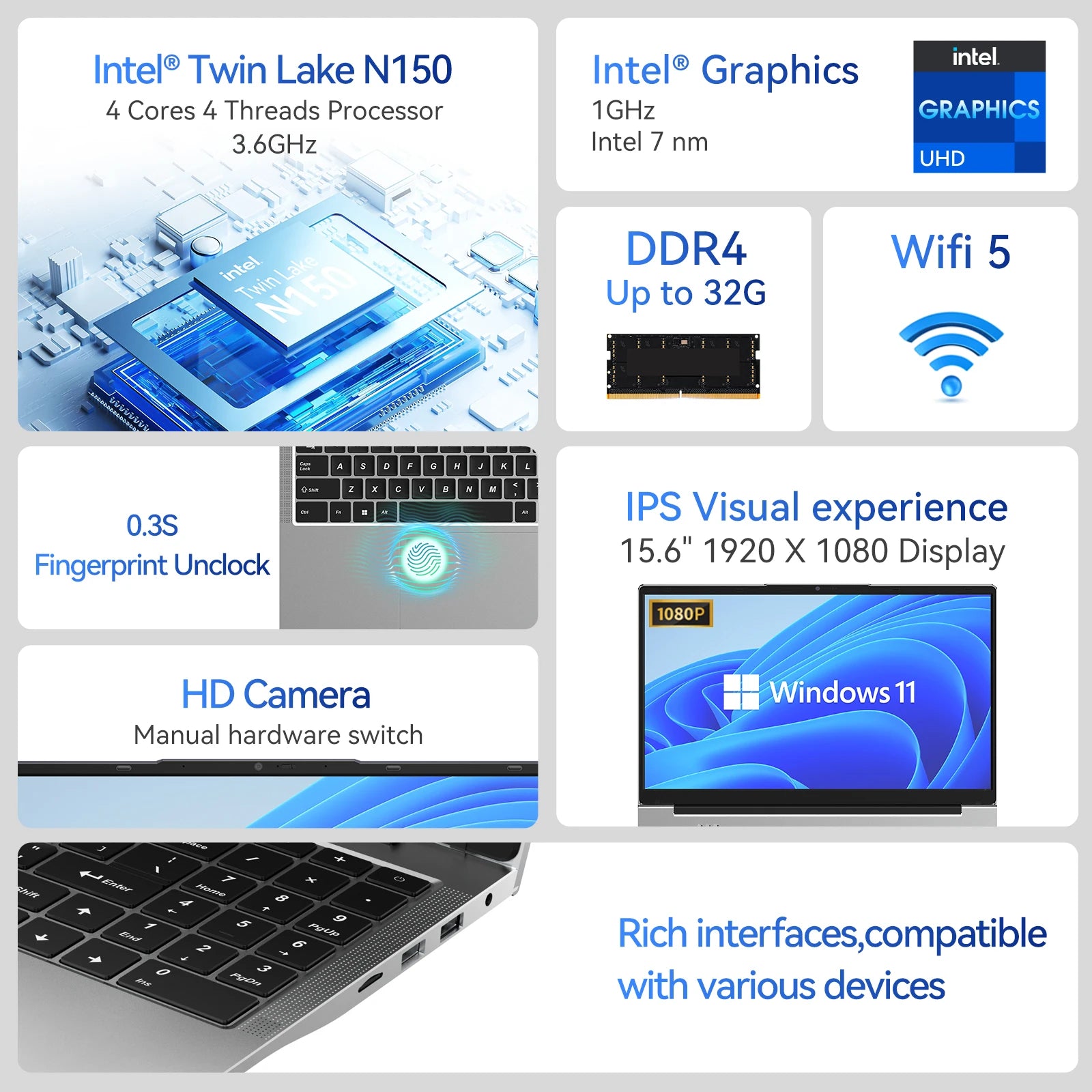 MOREFINE 2025 Brand New 15.6" IPS Laptop Intel Twin Lake N150 Processor Notebook Computer