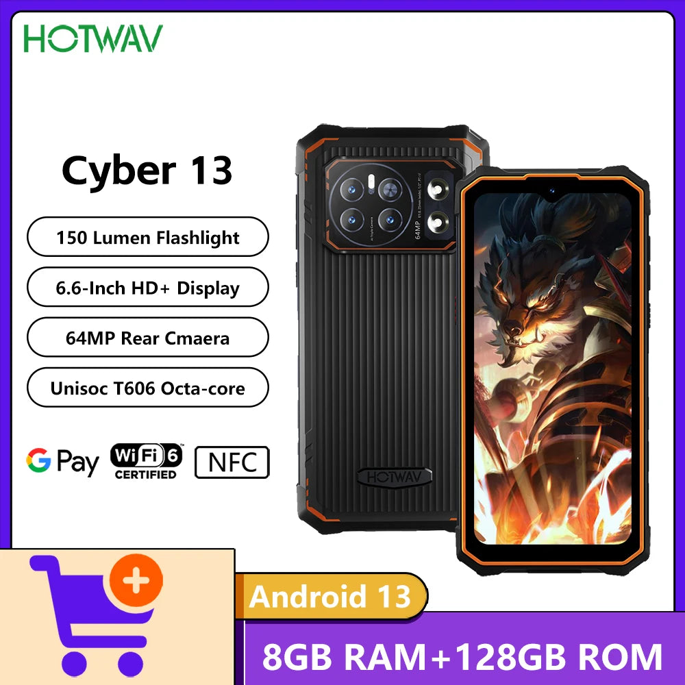 HOTWAV Cyber 13 Rugged Phone 6.6-Inch 8GB RAM+128GB ROM 10800mAh