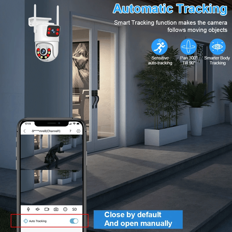 Smar 6MP PTZ WiFi IP Camera Dual Lens With Dual Screen Two-way Audio Auto Tracking Security Outdoor CCTV