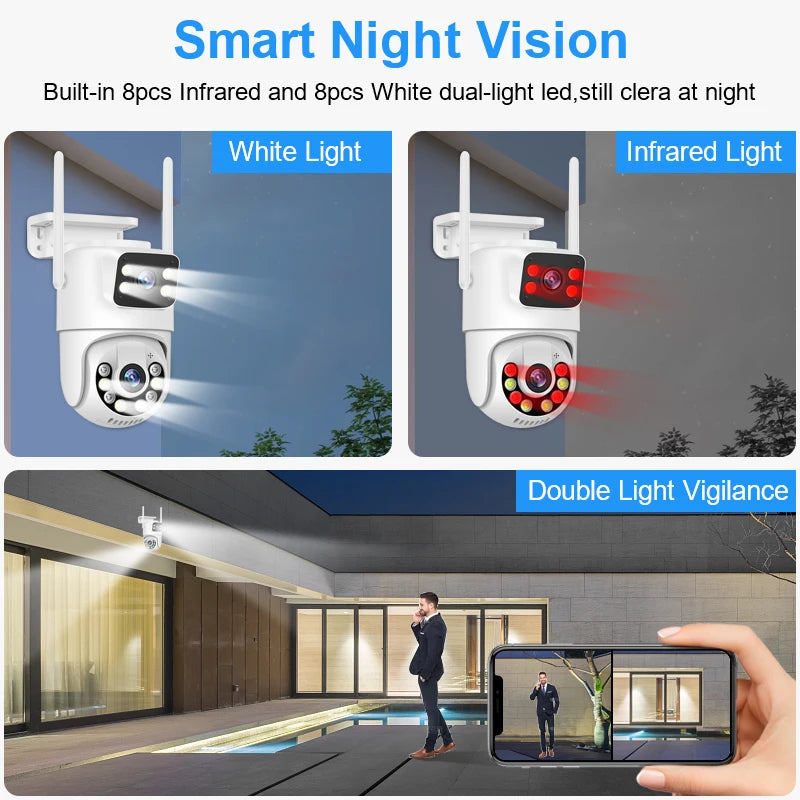 Smar 6MP PTZ WiFi IP Camera Dual Lens With Dual Screen Two-way Audio Auto Tracking Security Outdoor CCTV