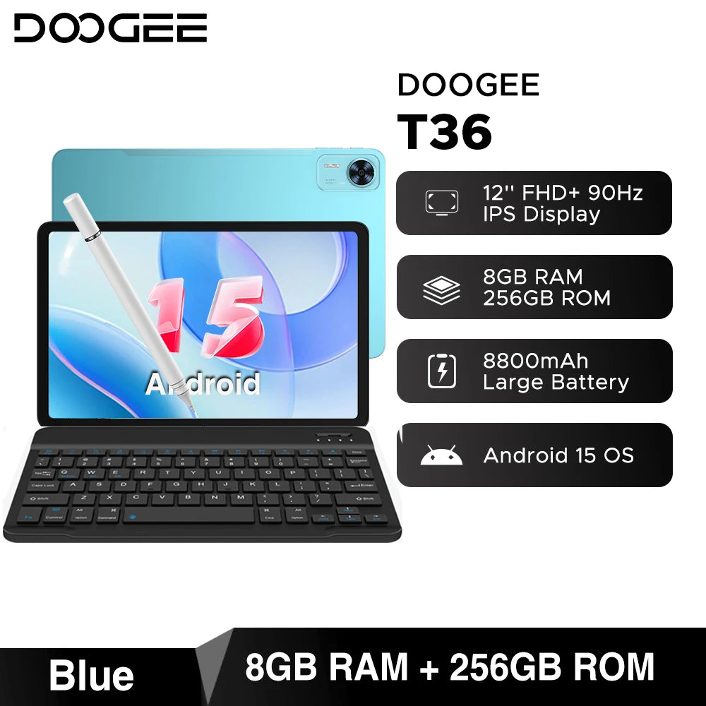 Global Version DOOGEE T36 Android 15 Tablet 8+256GB 12'' FHD+ 90Hz IPS Display Unisoc