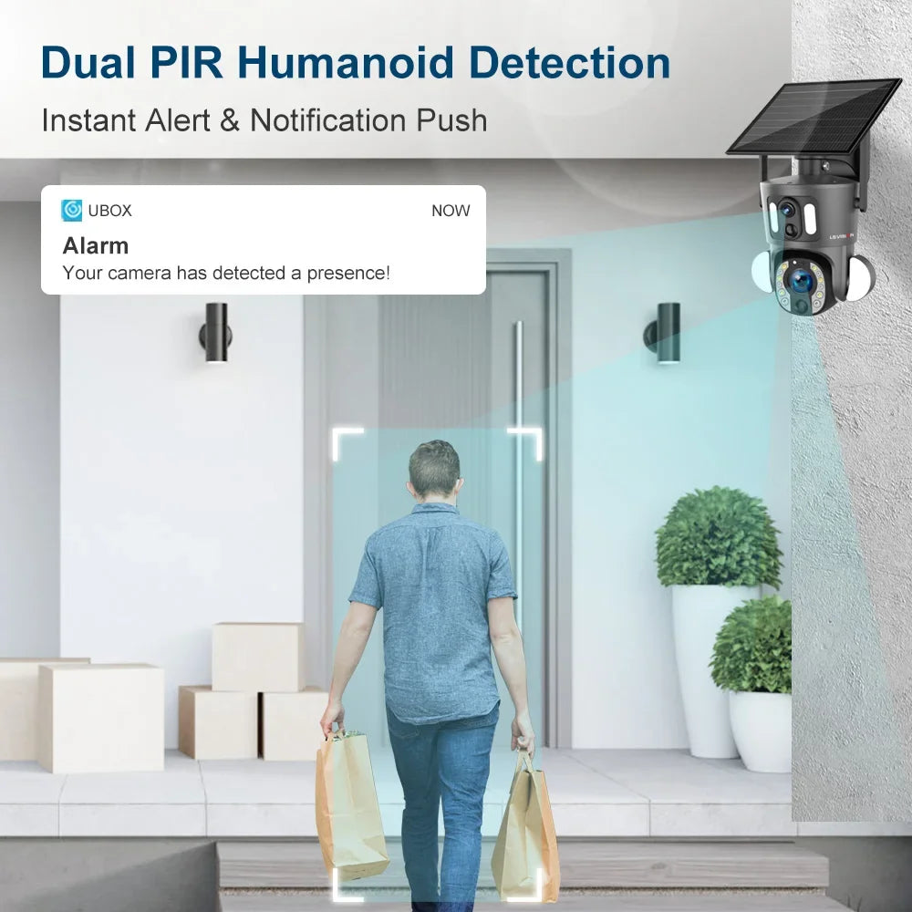 LS VISION 8MP 20X Optical Zoom Dual Screen 4G Sim Solar Camera 4K WiFi PTZ Dual PIR Detection Humanoid Camera