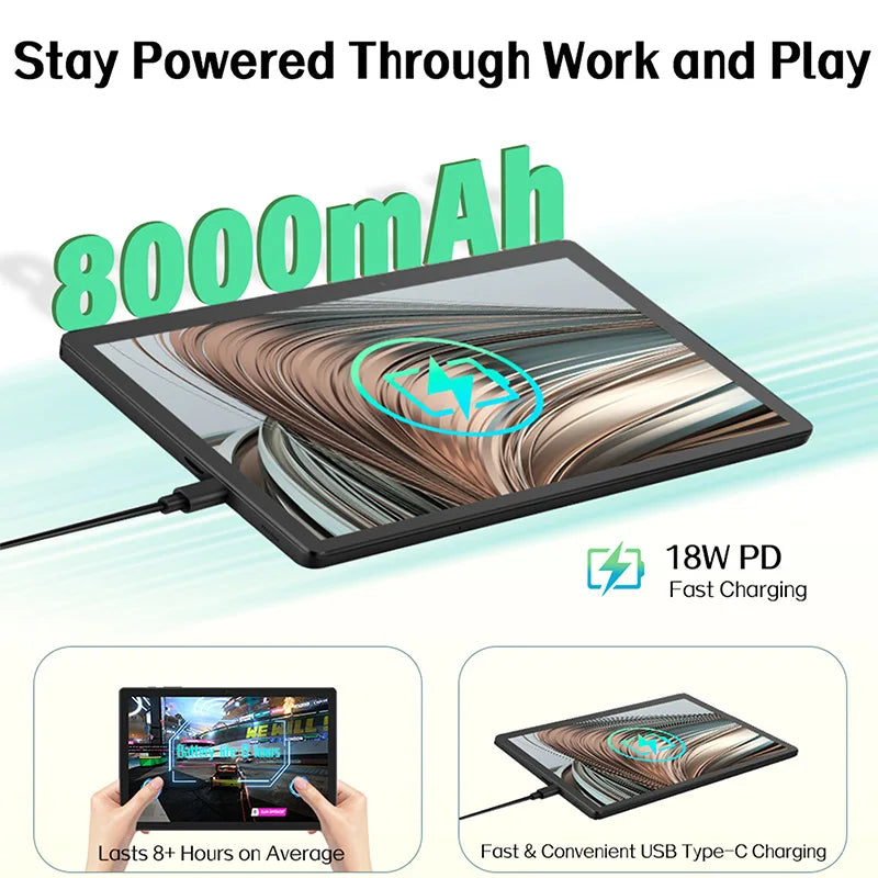 ANRY 10.95-inch HD Display Tablet Android 15 12GB RAM 128 ROM 2.4G/5G WiFi T606 Octa-Code
