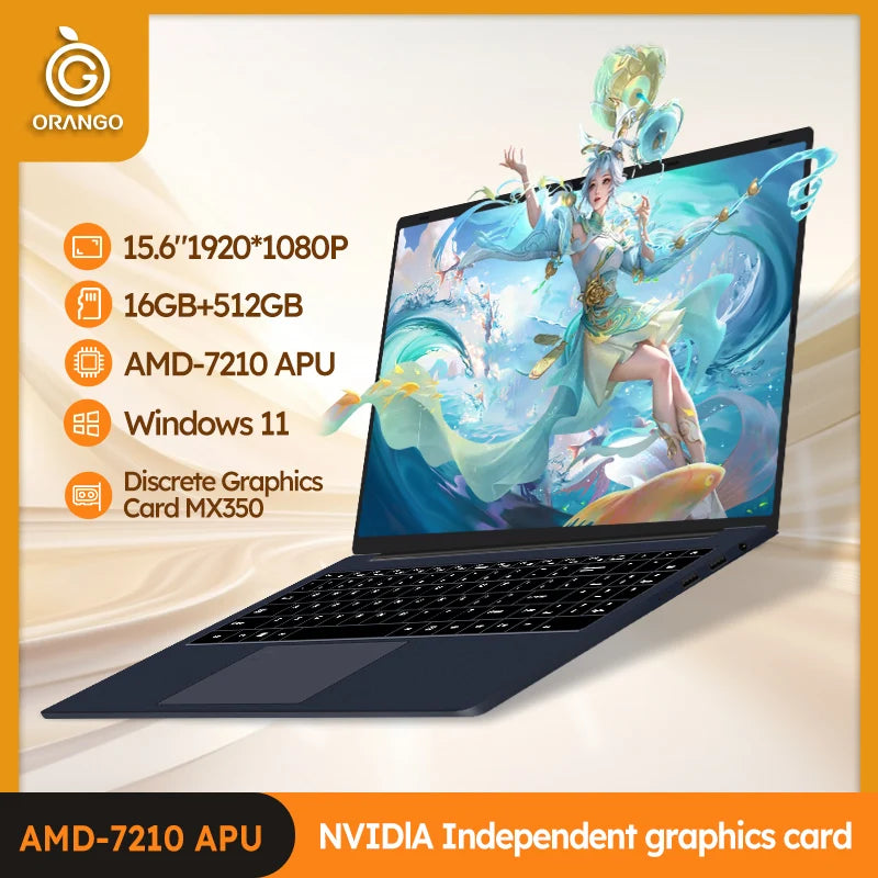 ORANGO Laptop Windows 11/10 AMD A4-7210U 16GB RAM 512GB SSD Backlit Keyboard Notebook