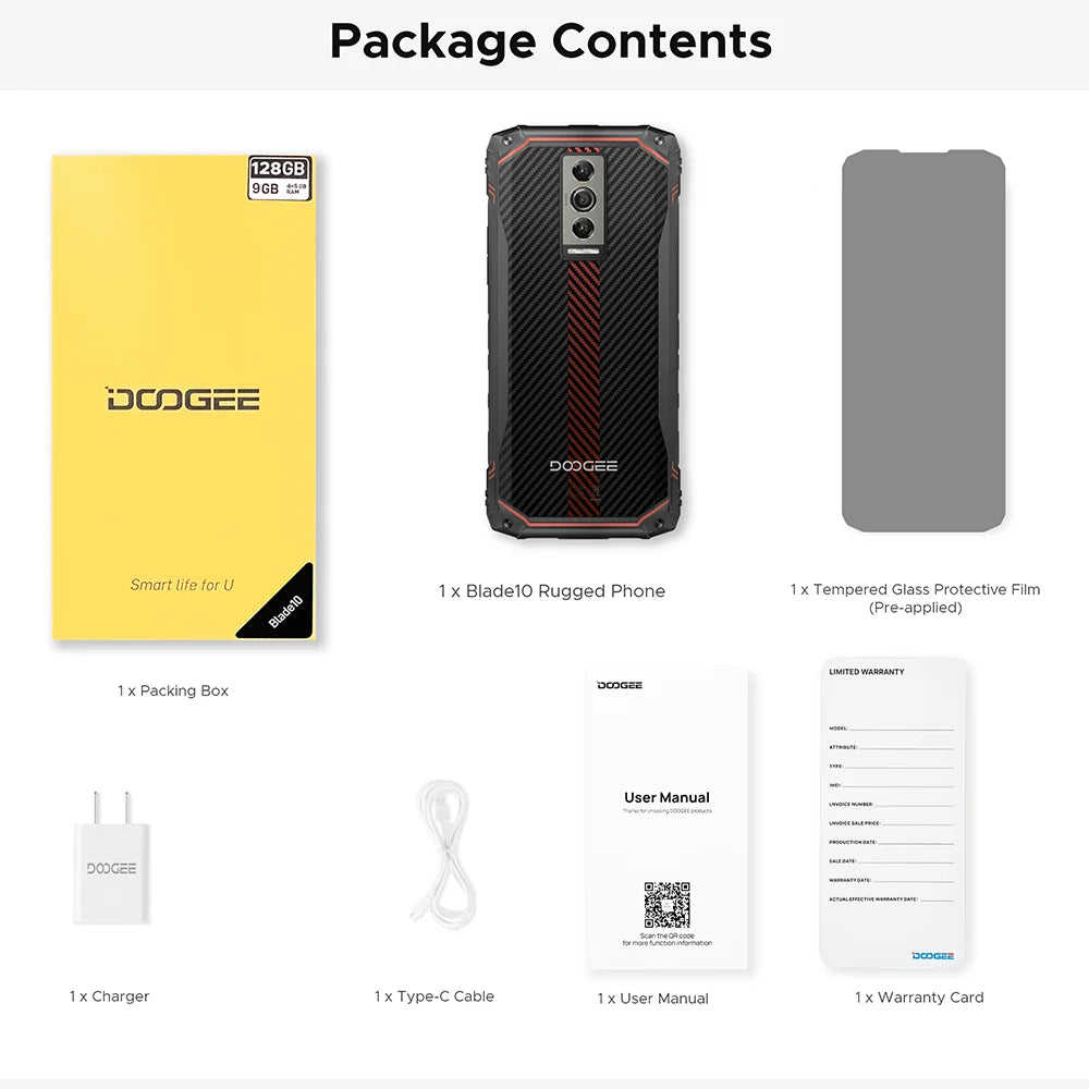 DOOGEE Blade10 Rugged Phone 6.56 Inch 90Hz IPS Display 9GB(4+5) 128GB Octa Core