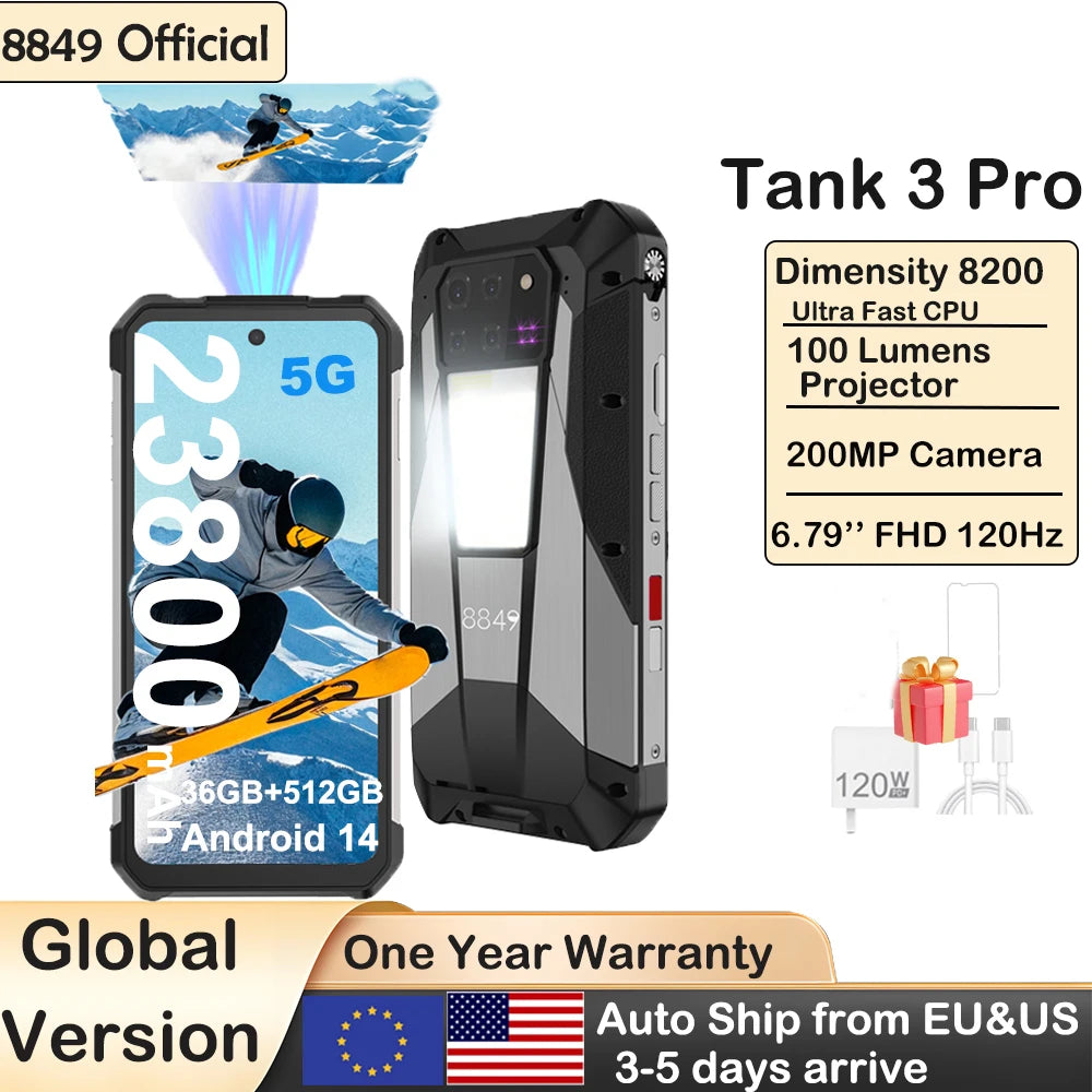 8849 Tank 3 Pro Unihertz Rugged Smartphone 5G with 100 Lumens Projector 32/36GB 512GB