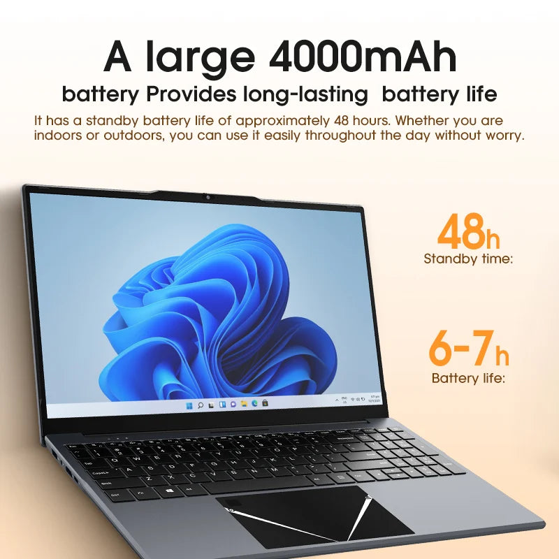 Laptop 15.6 Inch Intel N5095 Windows 10 Notebook Computer 16GB DDR4 512GB SSD 4000mAh