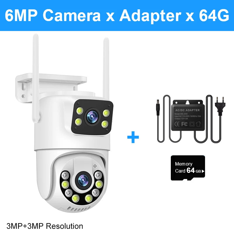 Smar 6MP PTZ WiFi IP Camera Dual Lens With Dual Screen Two-way Audio Auto Tracking Security Outdoor CCTV