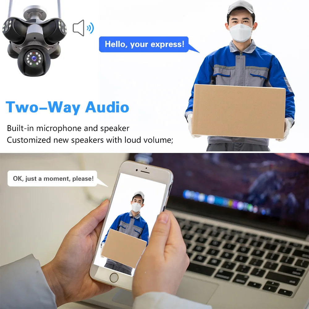 25MP 4K Wifi Panoramic Security Camera Outdoor 5 Lens 5 Screens Auto Tracking Wireless PTZ CCTV