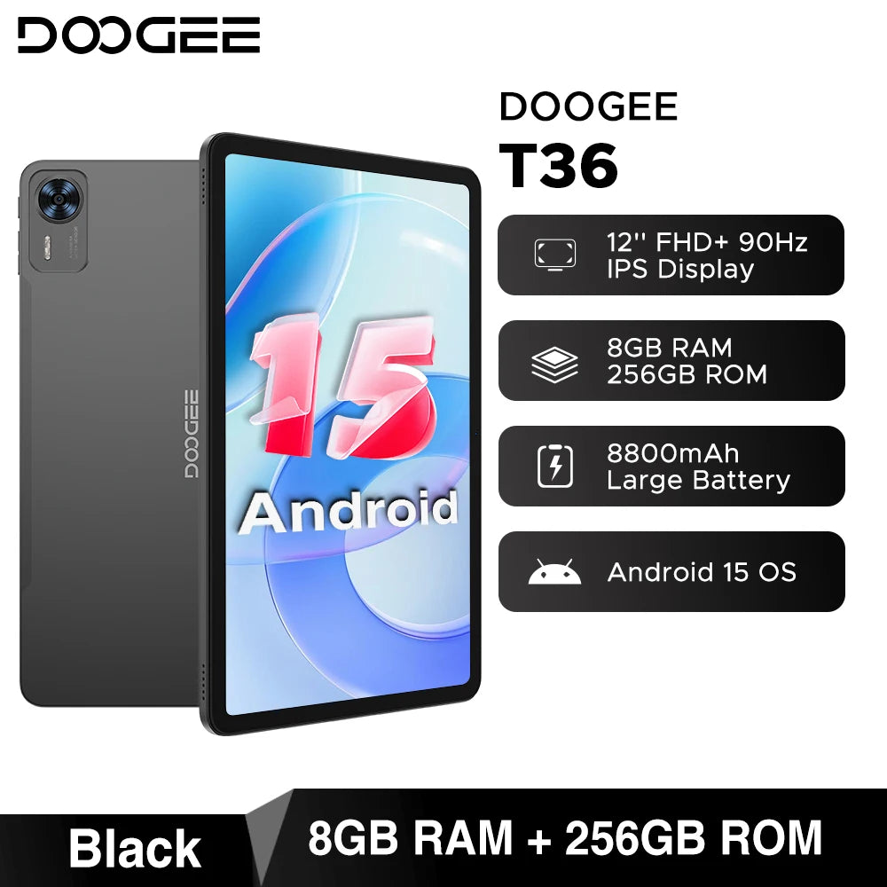 Global Version DOOGEE T36 Android 15 Tablet 8+256GB 12'' FHD+ 90Hz IPS Display Unisoc