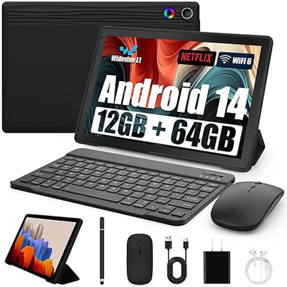 URAO A10L 10 Inch Tablet Android 14 12GB RAM 64GB ROM Octa-Core 5G WiFi with Keyboard Mouse Touch Pen