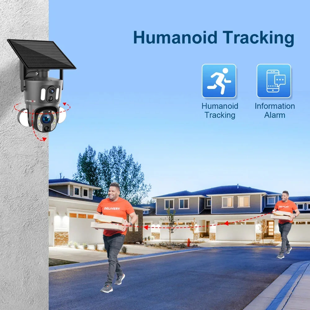 LS VISION 8MP 20X Optical Zoom Dual Screen 4G Sim Solar Camera 4K WiFi PTZ Dual PIR Detection Humanoid Camera