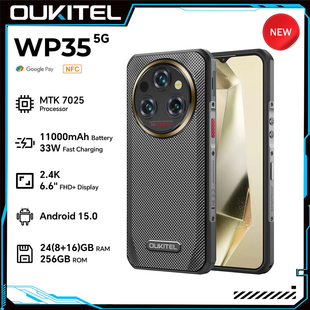 Oukitel WP35 Rugged Phone - MTK 7025, 5G, 11000mAh, 6.6" FHD+, 24GB + 256GB, 108MP