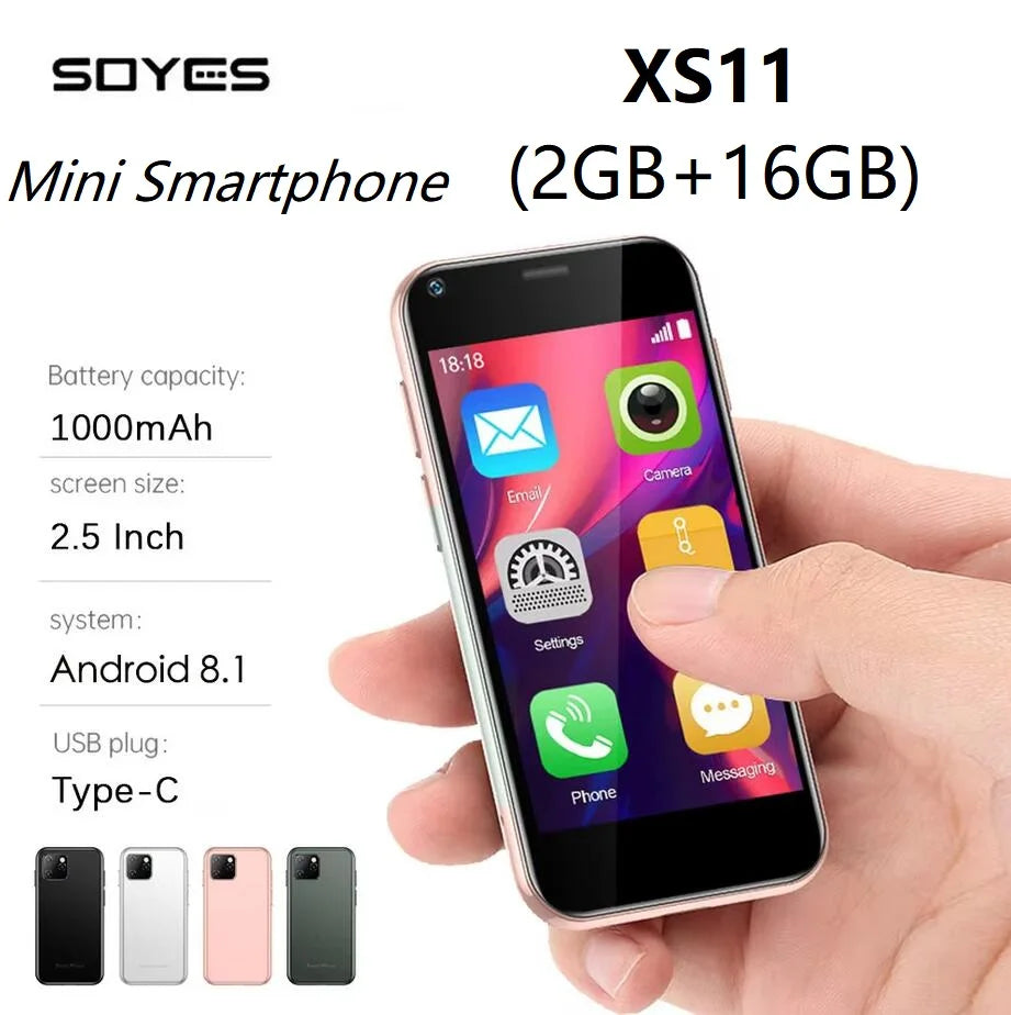 Soyes XS11 Mini Smartphone Android 8.1 2GB+16GB 3D Glass Body Quad Core Mobile Phones