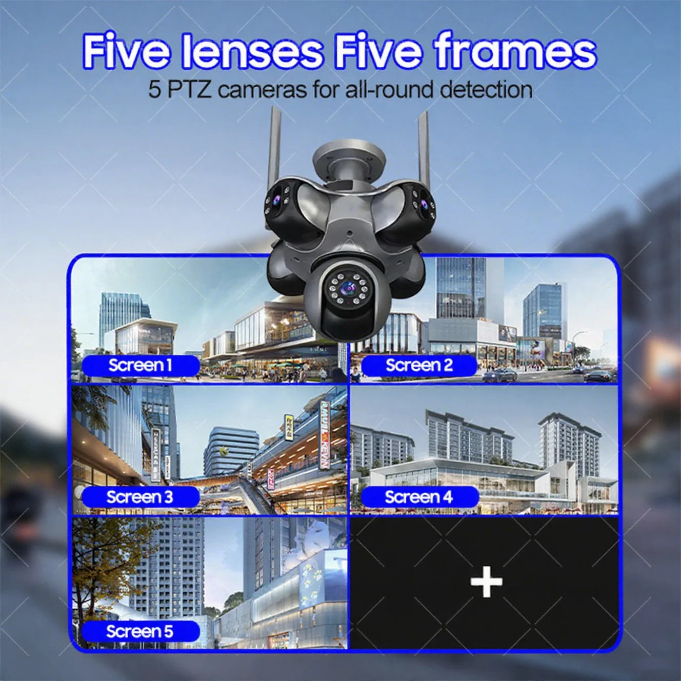 25MP 4K Wifi Panoramic Security Camera Outdoor 5 Lens 5 Screens Auto Tracking Wireless PTZ CCTV