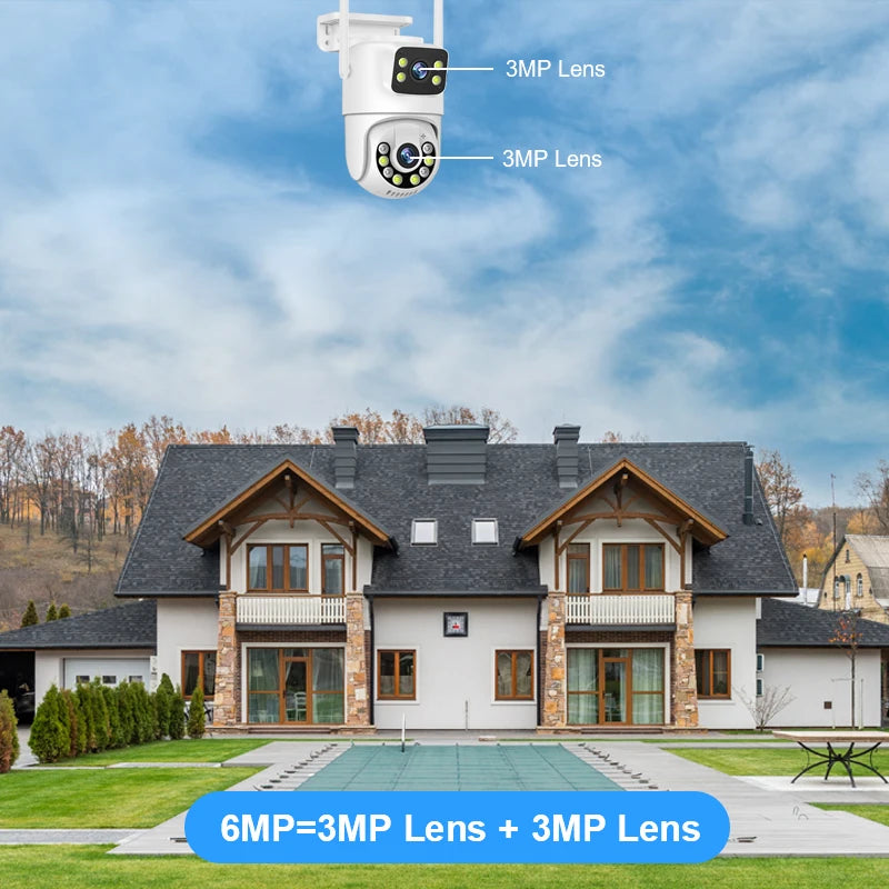 Smar 6MP PTZ WiFi IP Camera Dual Lens With Dual Screen Two-way Audio Auto Tracking Security Outdoor CCTV