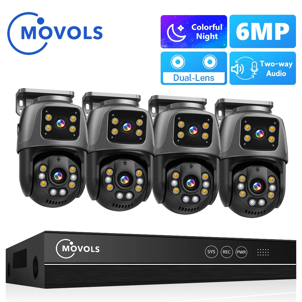Movols 6MP XMEYE POE Surveillance System Dual Lens PTZ Two Way Audio POE Security Camera