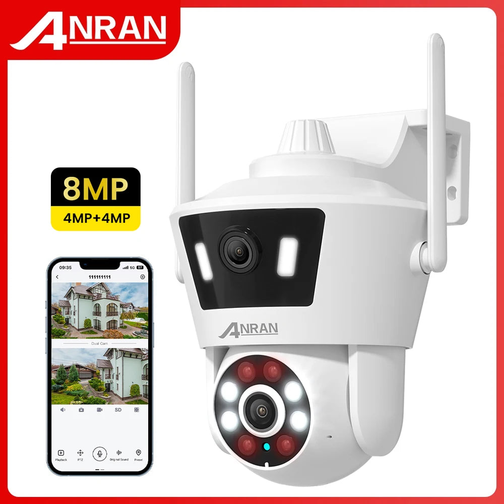 Dual Lens Wifi Camera 4MP+4MP Security Camera Dual Live View Home Protection Color Night Vision