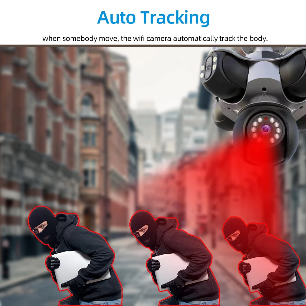 25MP 4K Wifi Panoramic Security Camera Outdoor 5 Lens 5 Screens Auto Tracking Wireless PTZ CCTV
