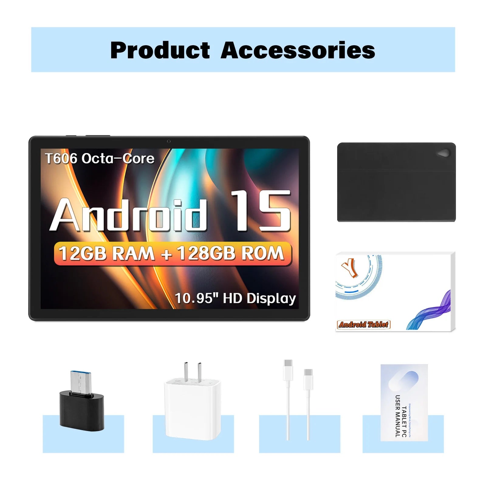 ANRY 10.95-inch HD Display Tablet Android 15 12GB RAM 128 ROM 2.4G/5G WiFi T606 Octa-Code