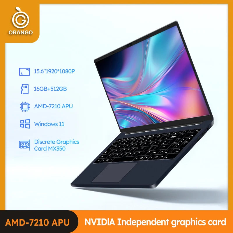 ORANGO 15.6" Gaming Laptop Windows 11 Pro AMD A4-7210U MX350 Discrete Graphics 16GB 512GB