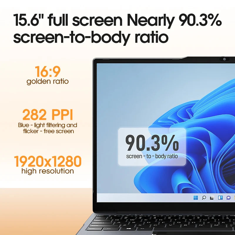 Laptop 15.6 Inch Intel N5095 Windows 10 Notebook Computer 16GB DDR4 512GB SSD 4000mAh