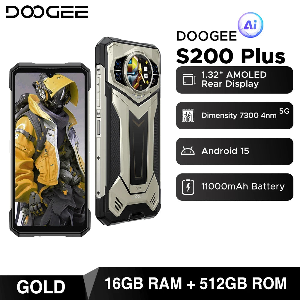 DOOGEE S200 Plus 5G AI Rugged Phone Android 15 Dimensity 7300 1.32" Rear Display