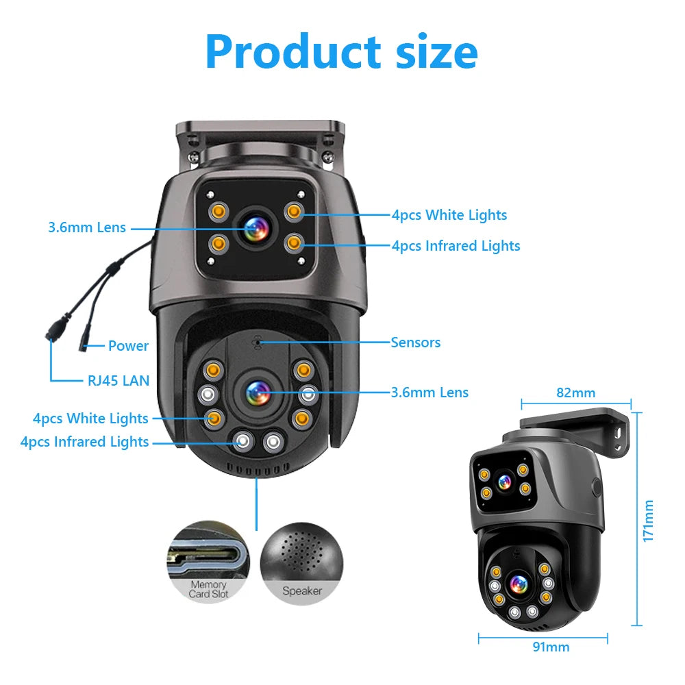 Movols 6MP XMEYE POE Surveillance System Dual Lens PTZ Two Way Audio POE Security Camera