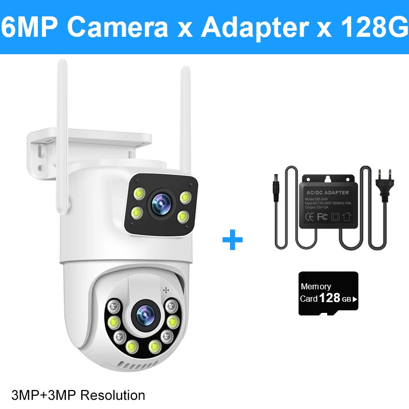 Smar 6MP PTZ WiFi IP Camera Dual Lens With Dual Screen Two-way Audio Auto Tracking Security Outdoor CCTV