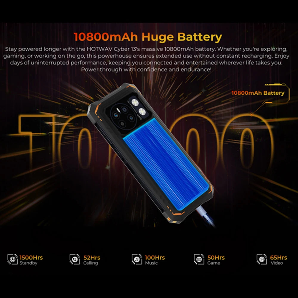 HOTWAV Cyber 13 Rugged Phone 6.6-Inch 8GB RAM+128GB ROM 10800mAh