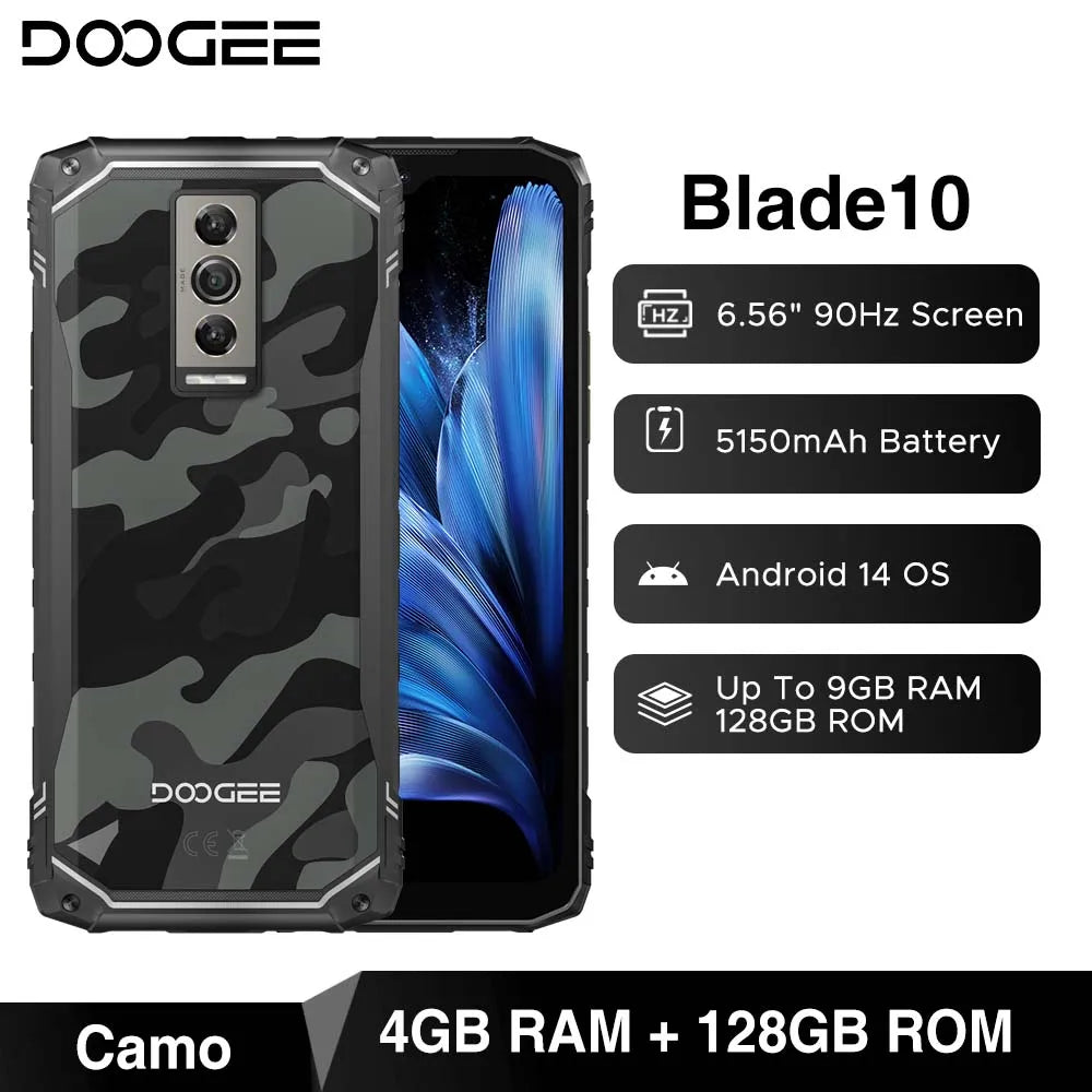 DOOGEE Blade10 Rugged Phone 6.56 Inch 90Hz IPS Display 9GB(4+5) 128GB Octa Core