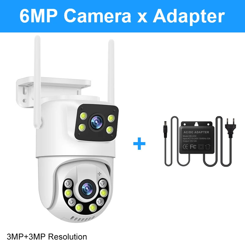 Smar 6MP PTZ WiFi IP Camera Dual Lens With Dual Screen Two-way Audio Auto Tracking Security Outdoor CCTV