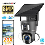 LS VISION 8MP 20X Optical Zoom Dual Screen 4G Sim Solar Camera 4K WiFi PTZ Dual PIR Detection Humanoid Camera