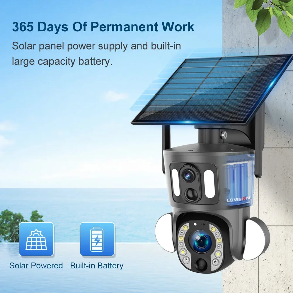 LS VISION 8MP 20X Optical Zoom Dual Screen 4G Sim Solar Camera 4K WiFi PTZ Dual PIR Detection Humanoid Camera