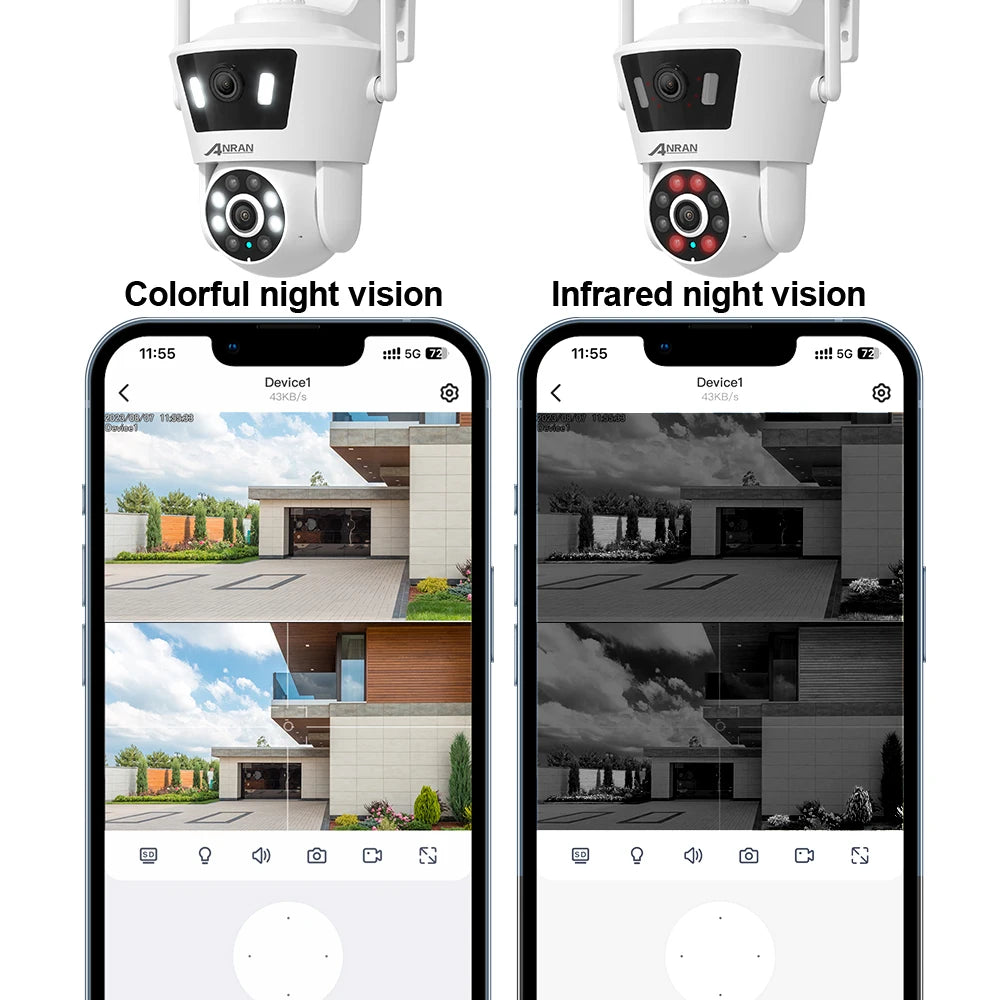 Dual Lens Wifi Camera 4MP+4MP Security Camera Dual Live View Home Protection Color Night Vision