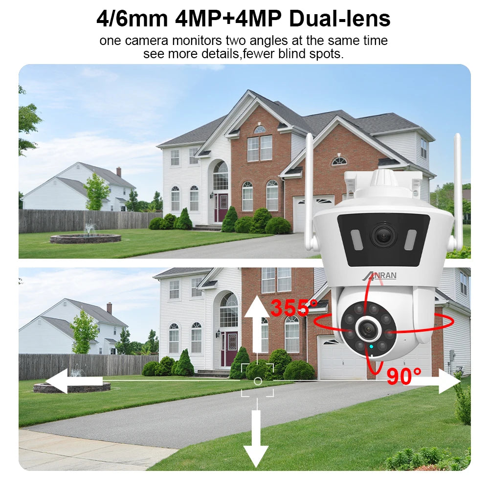 Dual Lens Wifi Camera 4MP+4MP Security Camera Dual Live View Home Protection Color Night Vision